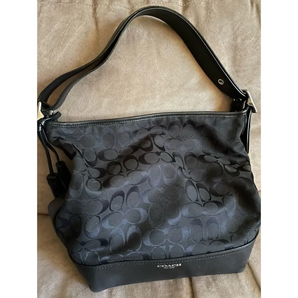 COACH Legacy Duffle in  Small Signature Canvas Black Sholder Bag #25380Excellent